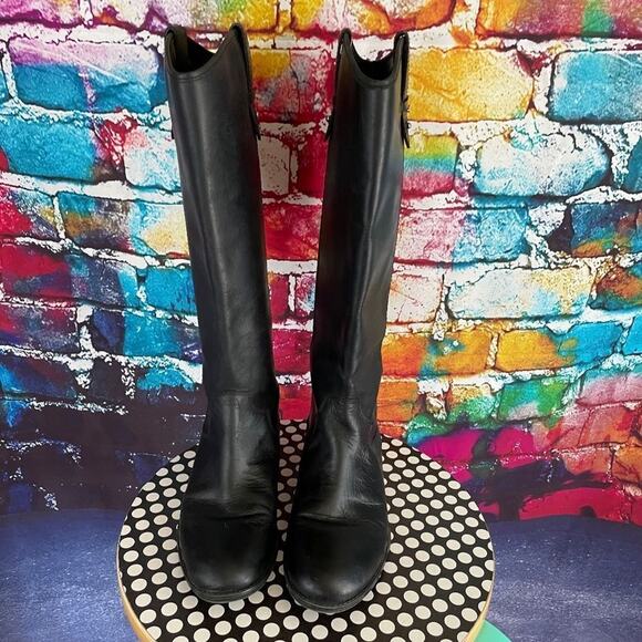 Frye & Co Tania Black Leather Pull On Tall Riding Boots Equestrain Size 6 1/2 - Picture 11 of 16